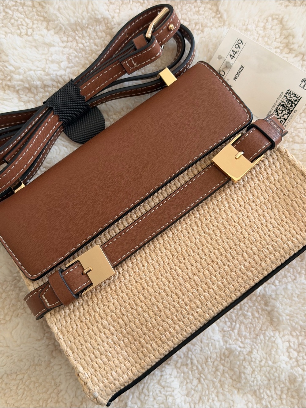 H&M Brown and Natural Straw Crossbody Bag with Gold Accents - Picture 2 of 8
